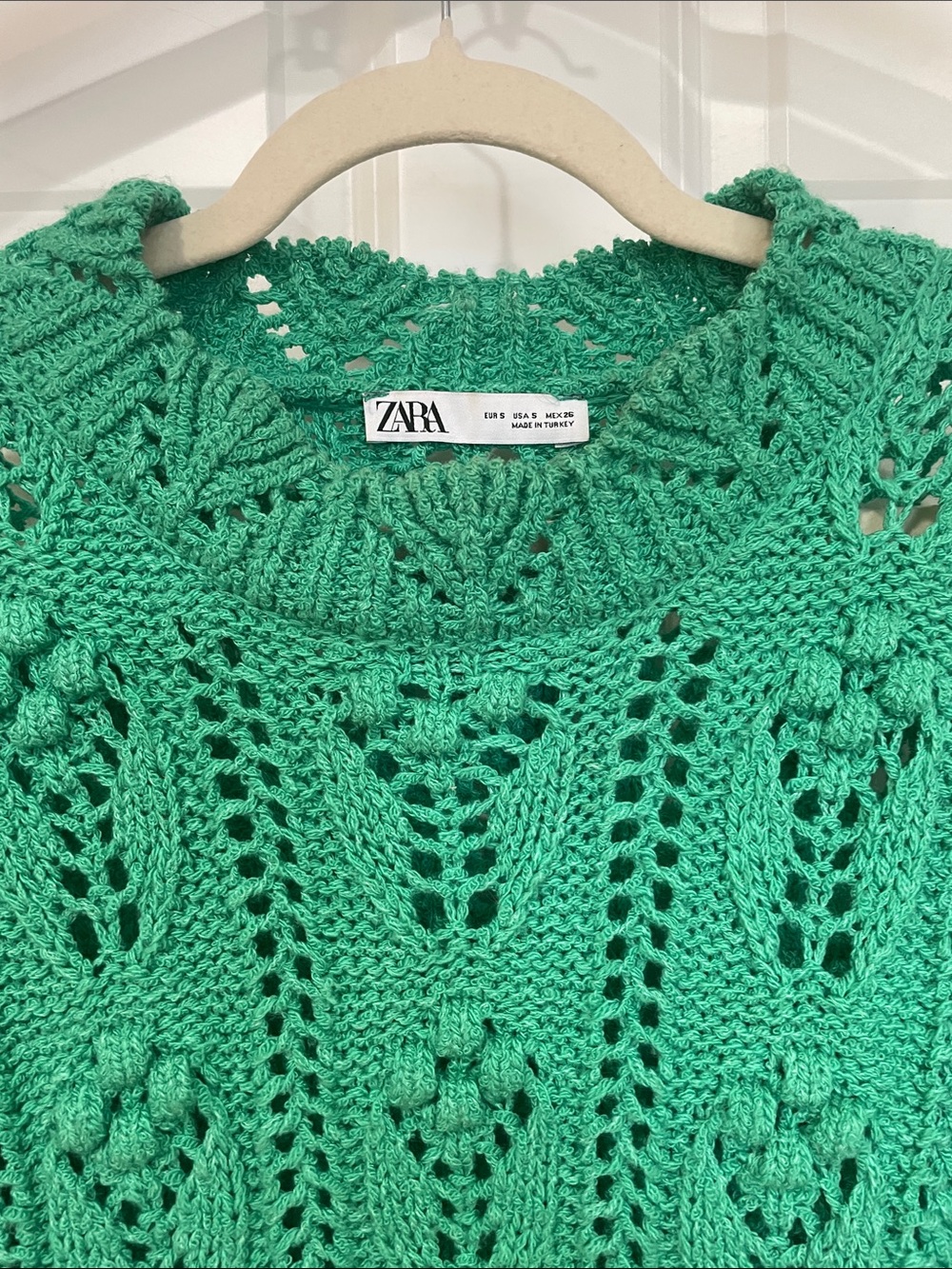Zara Chunky Bubble Loose Knit Sweater Size Small Green Crewneck Blogger Favorite - Picture 3 of 12